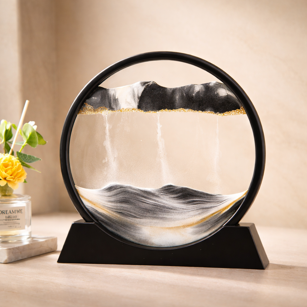 Round 3D Moving Sand Art – Modern Calming Home Decor