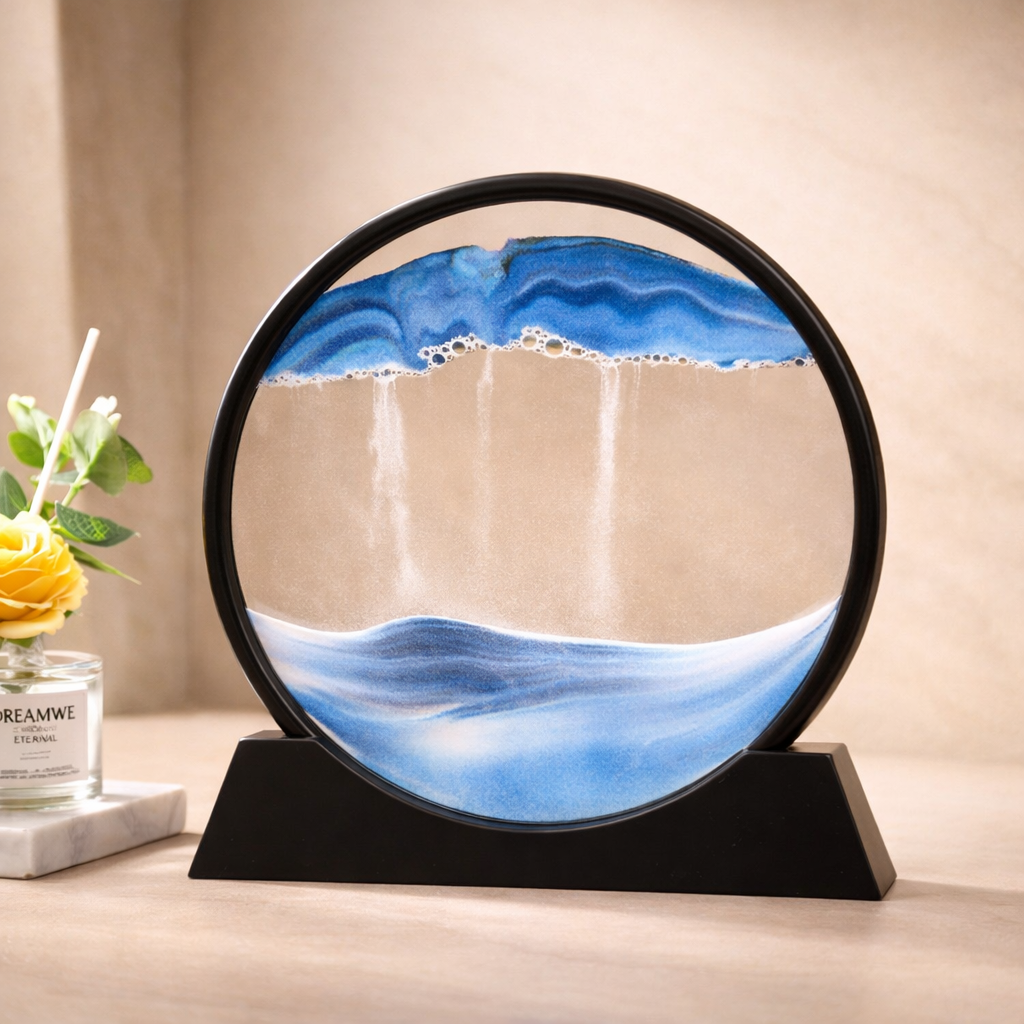 Round 3D Moving Sand Art – Modern Calming Home Decor
